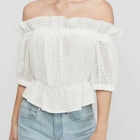 Express Tops - Express off the shoulder cropped top, ruffle eyelet lace, NWOT